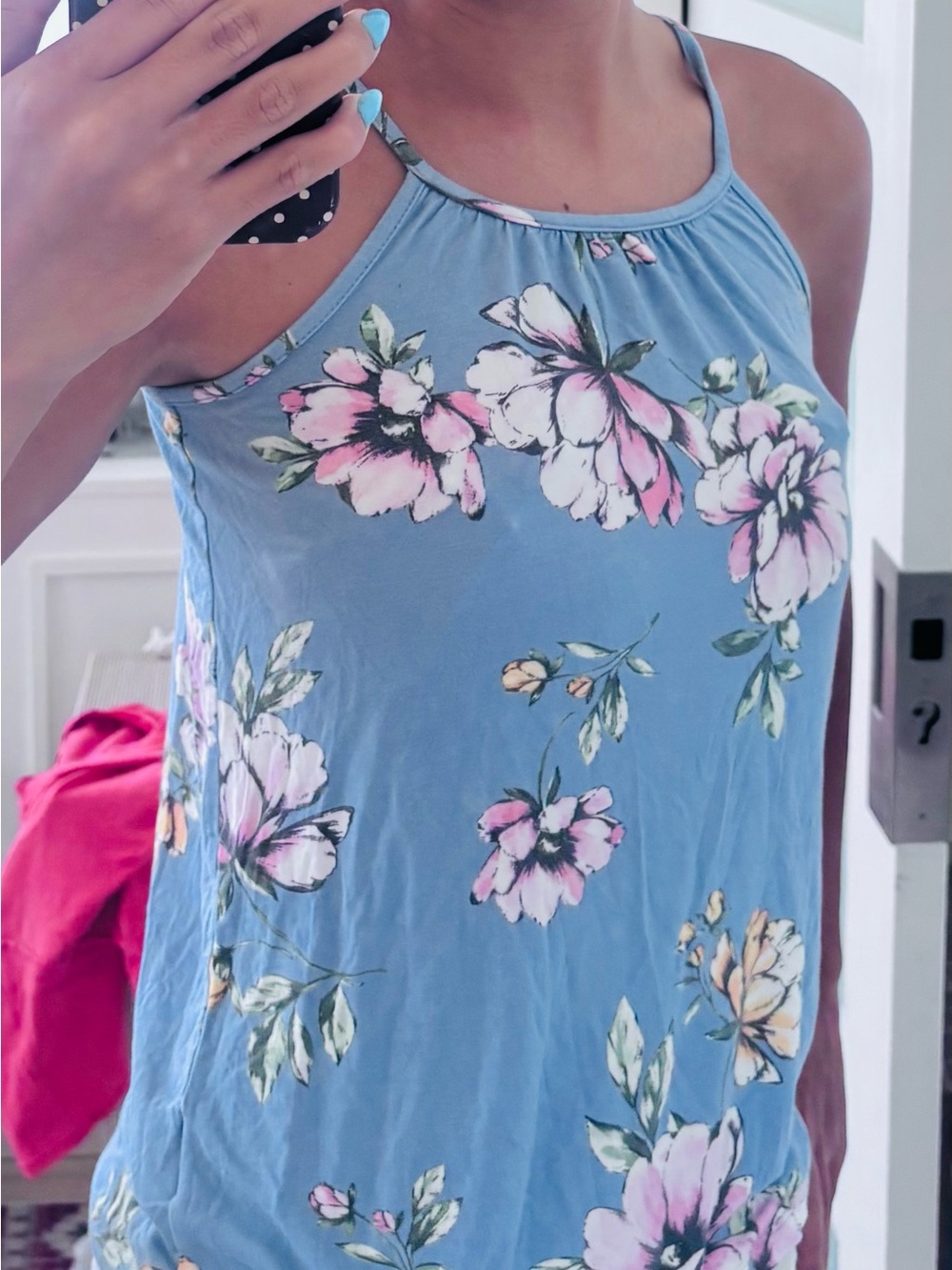 Sky Blue Floral Halter Tank Top for Women